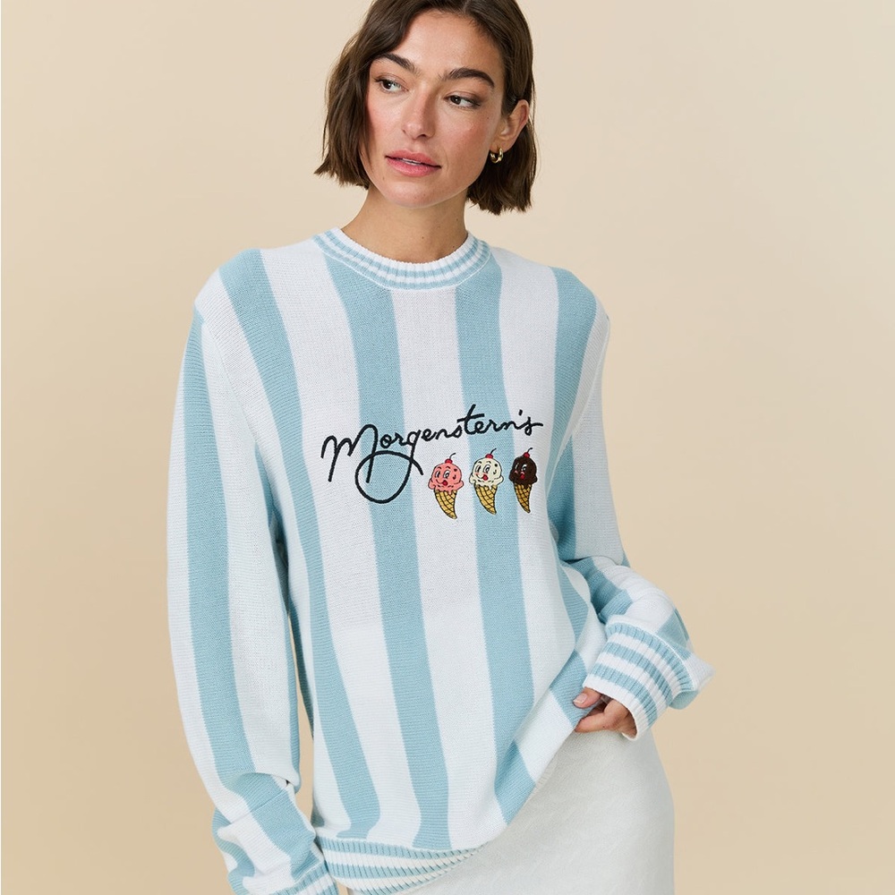 NWT ROWING BLAZERS X MORGENSTERN’S ICE CREAM CONE COTTON STRIPED SWEATER